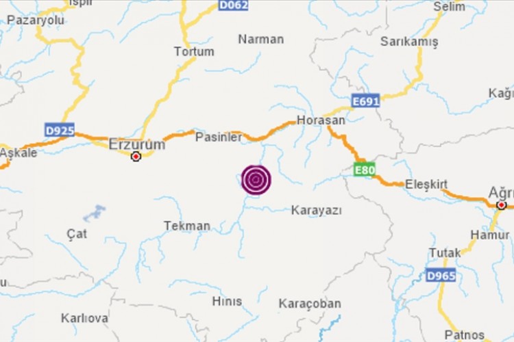 Erzurum'da 4,7 büyüklüğünde deprem oldu