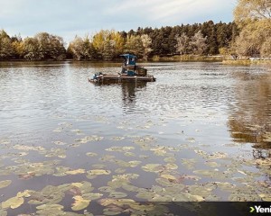 Gölcük Tabiat Parkı'ndaki göl, ot ve yosunlardan temizleniyor