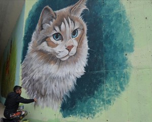 Çocukluk hayalini gerçekleştiren sokak ressamı ilçenin duvarlarını renklendiriyor