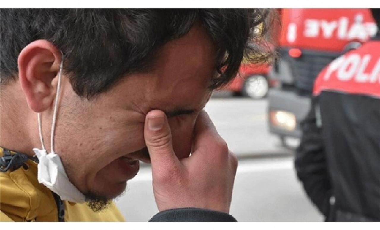 Çalıştığı lokantayı yanarken görünce gözyaşlarını tutamadı