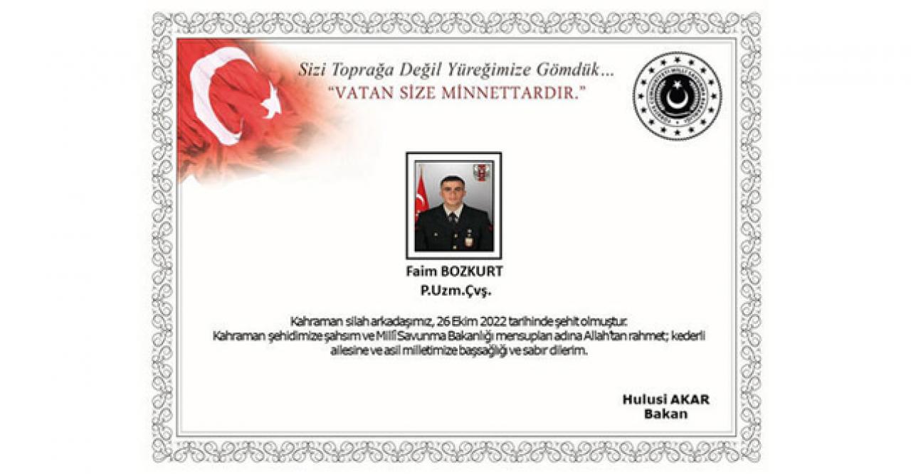 MSB: Pençe-Kilit bölgesinde 1 asker şehit oldu