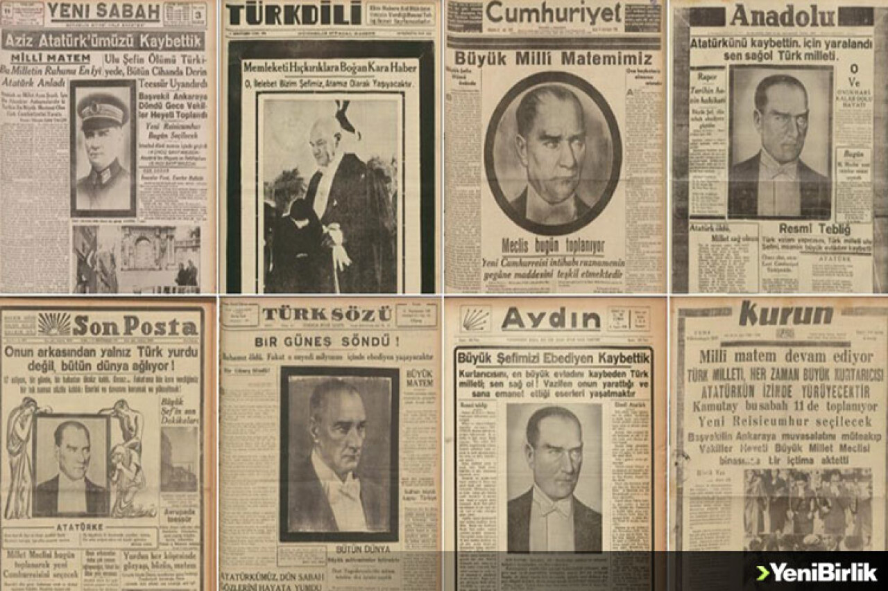 10 Kasım matemi gazetelerin tarihi manşetlerinde