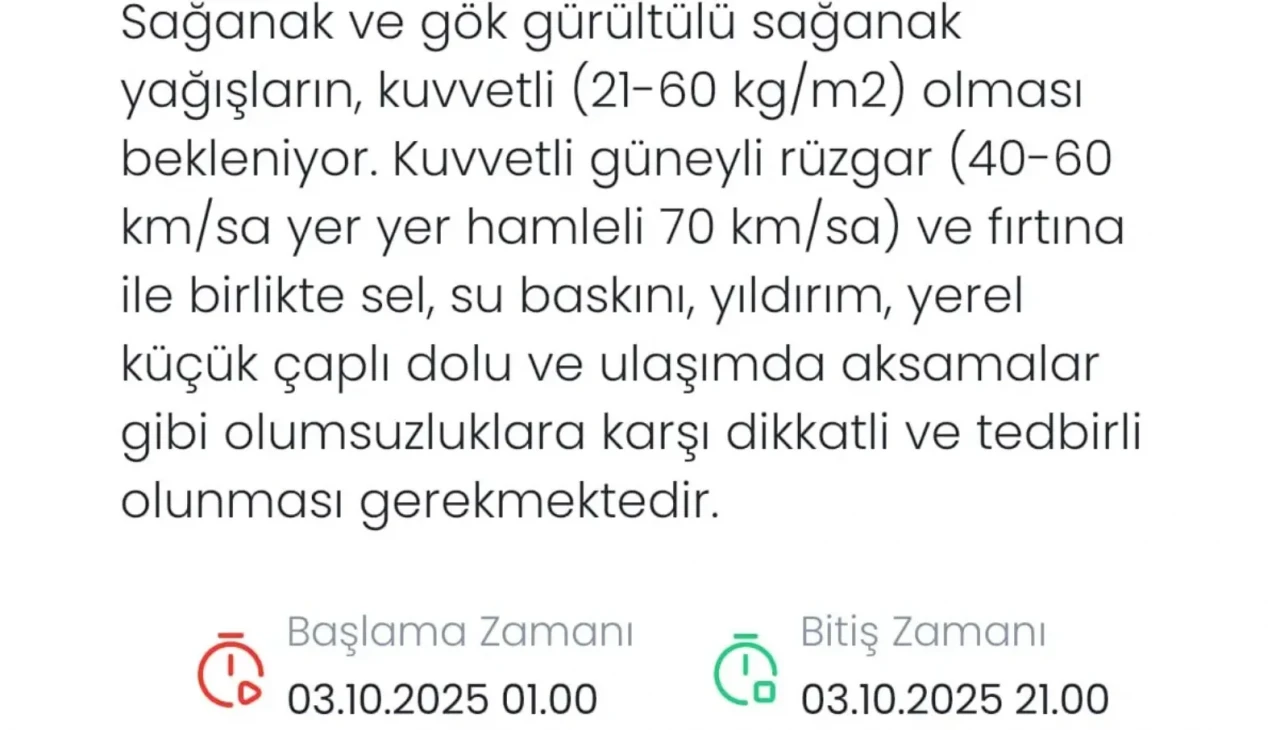 Meteoroloji Genel Müdürlüğü Denizli için sarı uyarı verdi: Sağanak ve fırtına bekleniyor