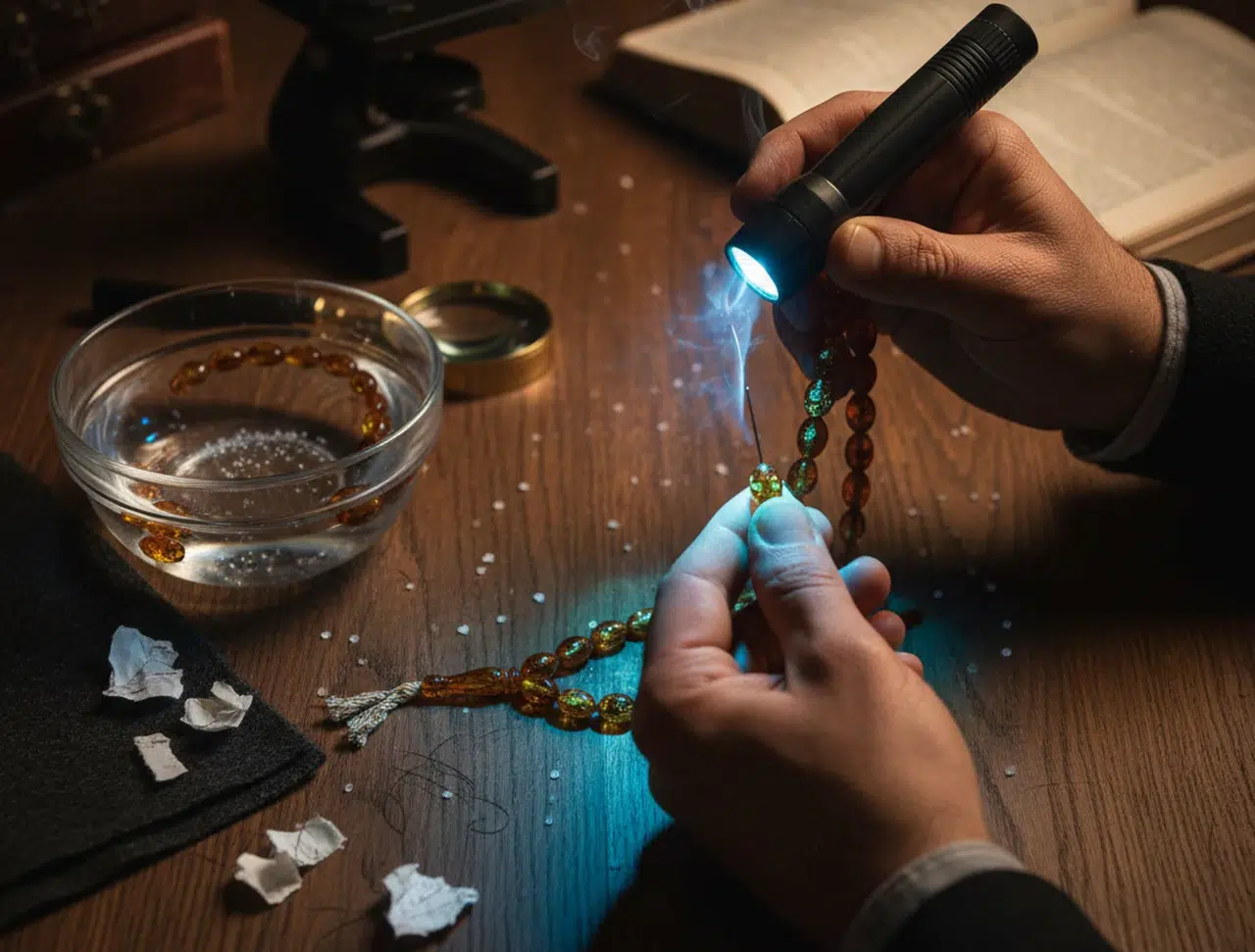 Orijinal Kehribar Tesbih Nasıl Anlaşılır? Damla, Ateş ve Sıkma Kehribar İçin 5 Güvenilir Test Yöntemi