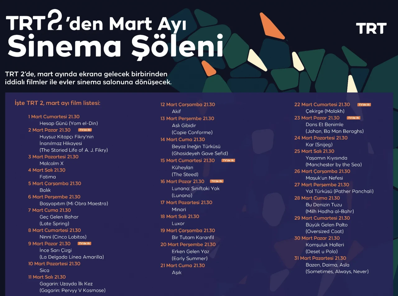 TRT 2’den Sinema Şöleni! Mart Ayı Boyunca Her Akşam Farklı Bir Film