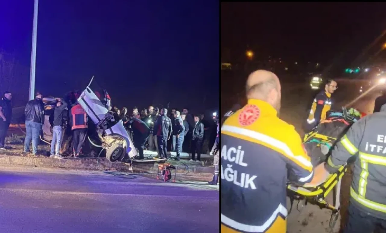 Tokat’ta Akılalmaz Kaza! Elektrik Direği Sapasağlam Kaldı, Otomobil İkiye Katlandı!