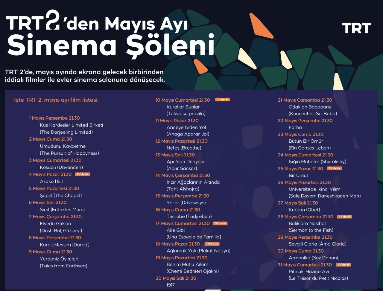 Her Gece Sinema Ziyafeti: TRT 2 Mayıs Ayı Film Listesi Yayınlandı