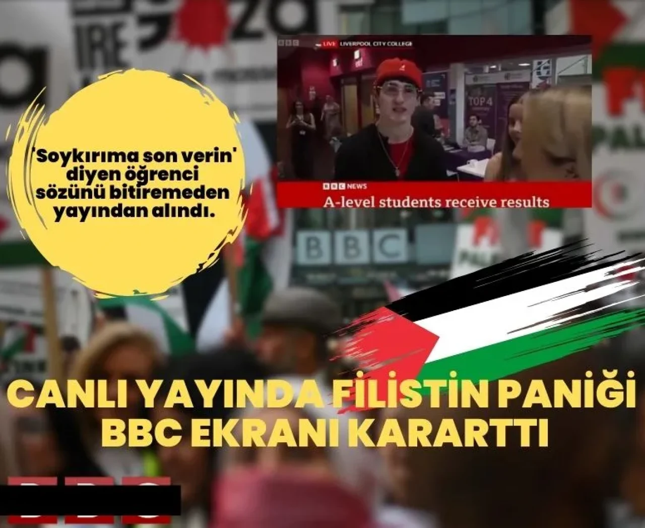 BBC'nin Filistin paniği: 'Soykırıma son verin' sloganı canlı yayını kestirdi!