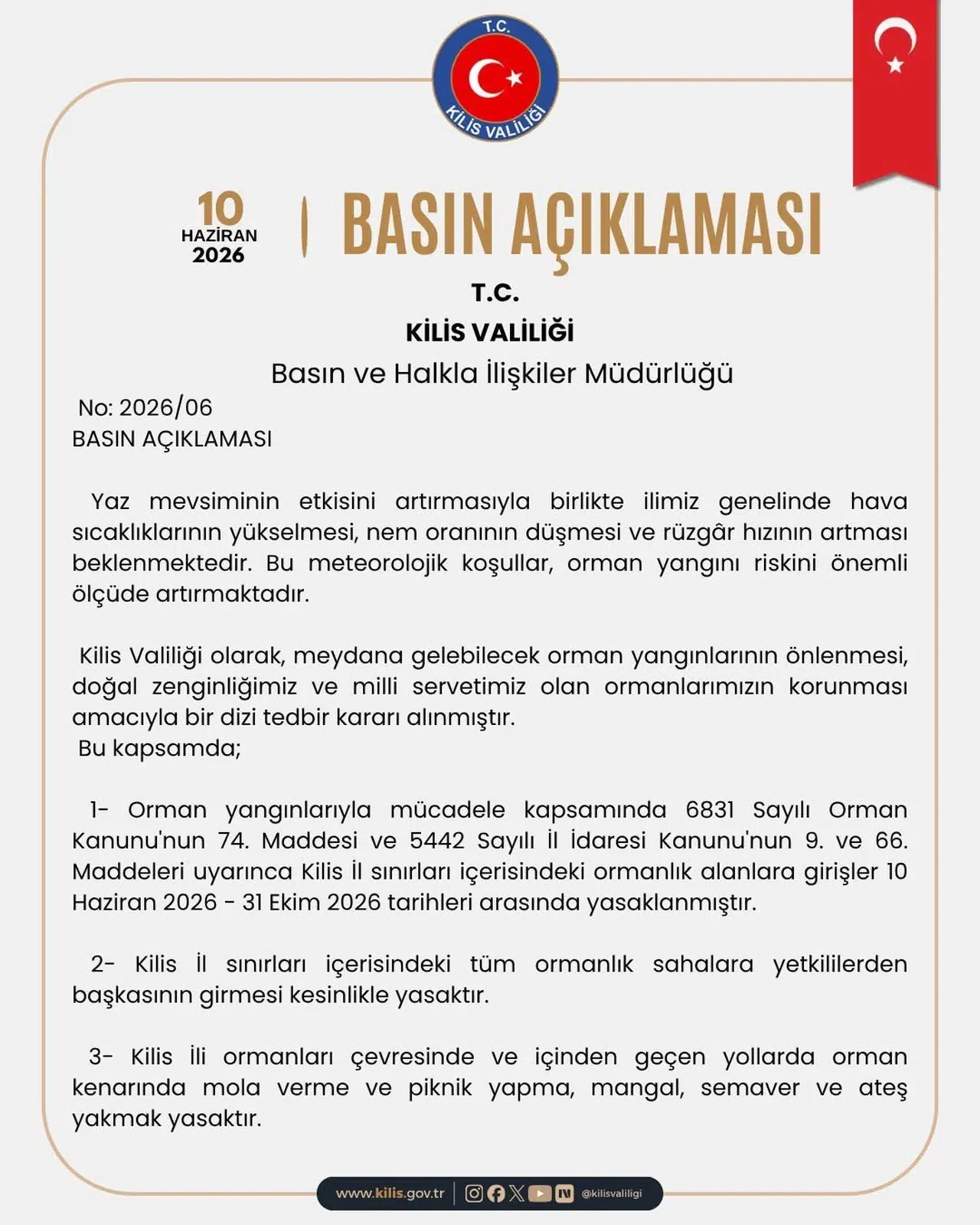 Kilis'te orman yangınlarına karşı seferberlik: Girişler yasaklandı, ateş yakmak ağır yaptırıma bağlandı