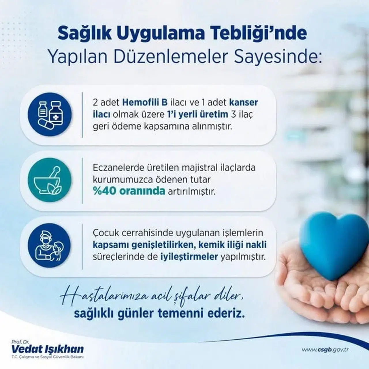 Bakan Işıkhan'dan önemli açıklama: SGK geri ödeme listesine yeni ilaçlar eklendi