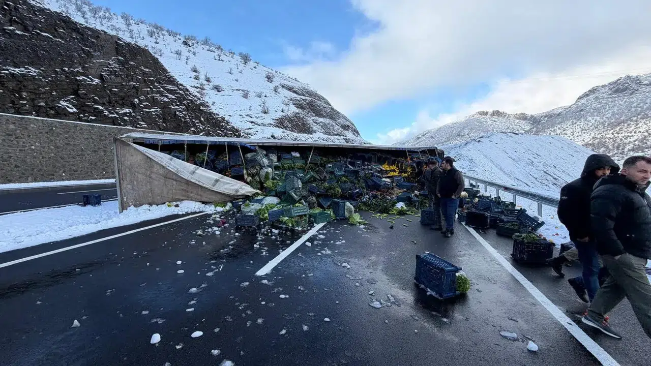 Bitlis-Diyarbakır yolunda korkutan kaza...Tır devrildi, sebzeler yola saçıldı!