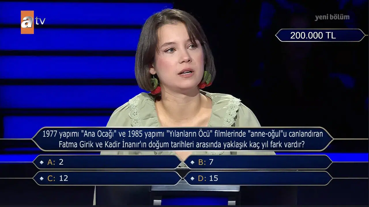 Kim Milyoner Olmak İster 200 bin TL’lik soru: Fatma Girik – Kadir İnanır arasındaki yaş farkı