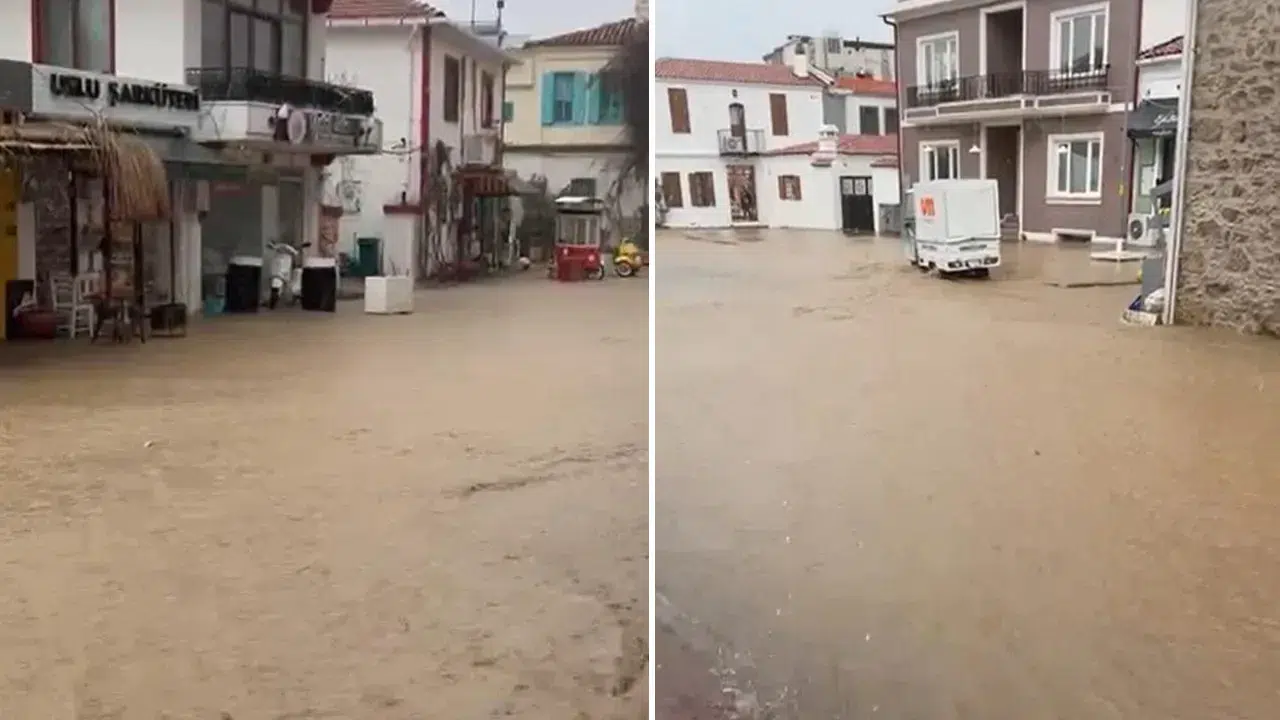 Bozcaada’da sağanak etkili oldu: Turistik adanın sokakları sular altında kaldı!