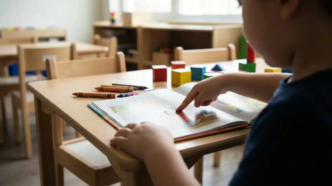 Okula yeni başlayan çocuklar kitapları telefon gibi kaydırmaya çalışıyorlar.