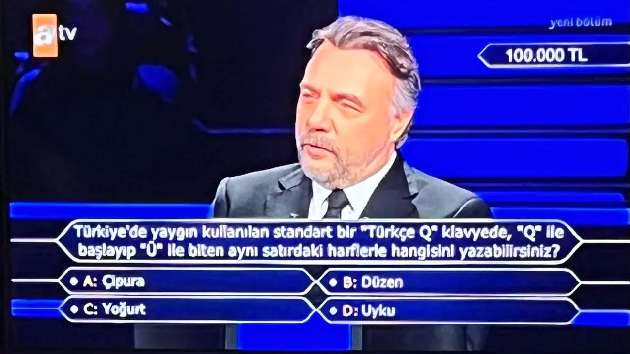 Türkçe Q klavyede aynı satırdaki harflerle hangi kelime yazılır? Çapra mı, düzen mi, yoğurt mu, uyku mu?