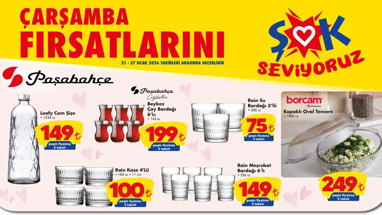 Şok aktüel kataloğunda yeni hafta fırsatları! Paşabahçe Aurora kase seti 149 liraya düştü