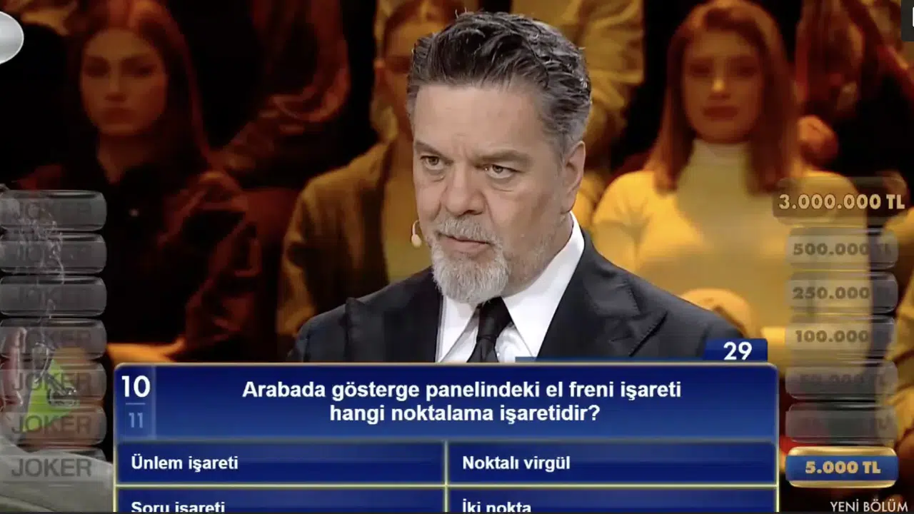 Arabada gösterge panelindeki el freni işareti hangi noktalama işaretidir?