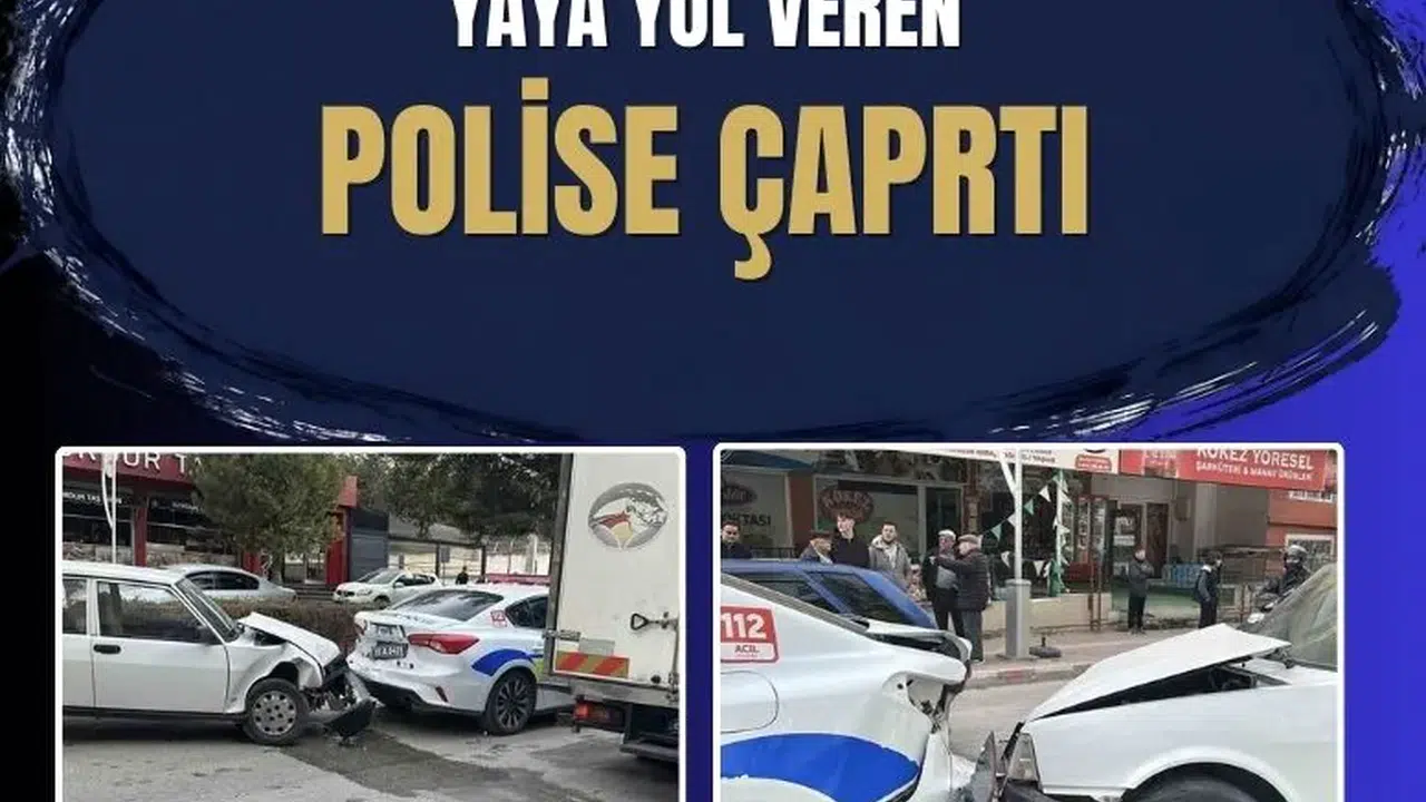 Yayaya yol veren polis aracına Tofaş otomobil arkadan çarptı