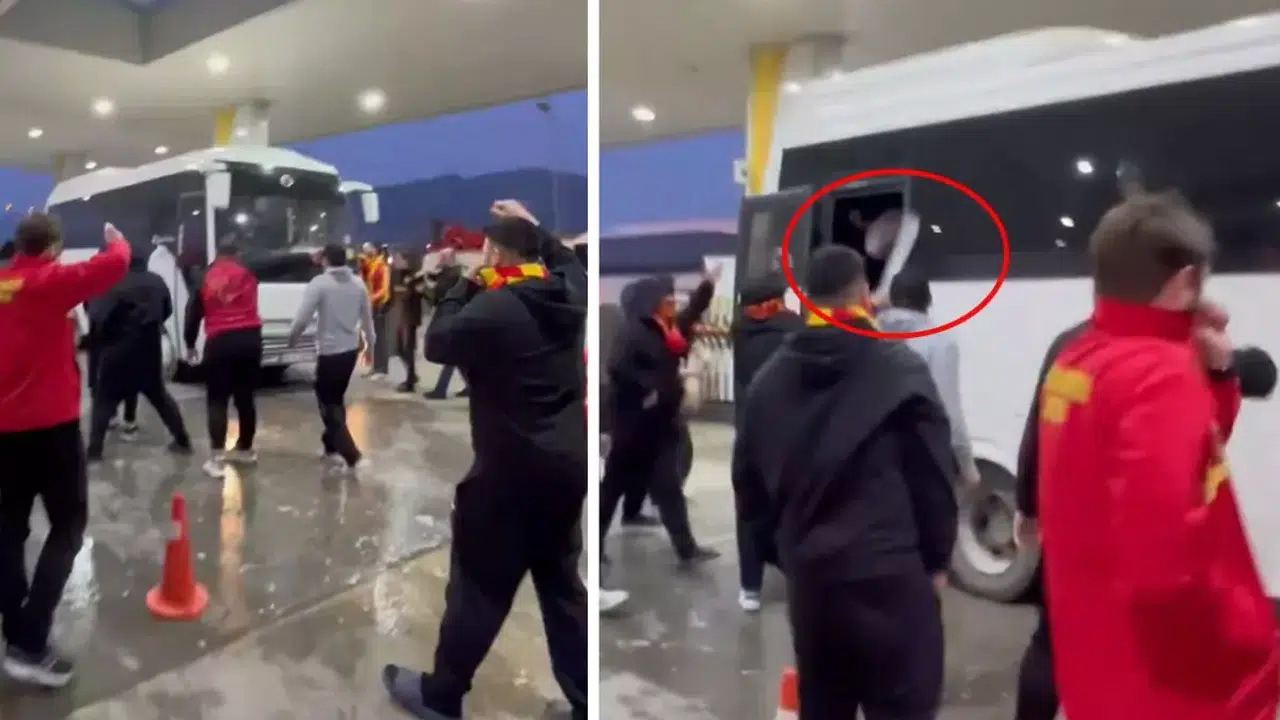 Şok görüntüler! Göztepe taraftarları Beşiktaş otobüsüne kılıçla saldırdı