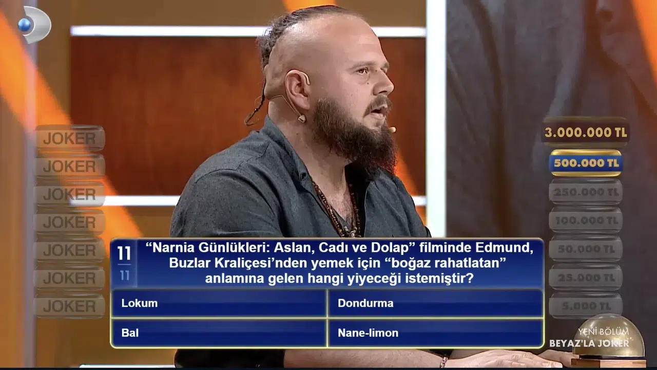Narnia Günlükleri, Aslan, Cadı ve Dolap filminde Edmund, Buzlar Kraliçesi'nden yemek için boğaz rahatlatan anlamına gelen hangi yiyeceği istemiştir?