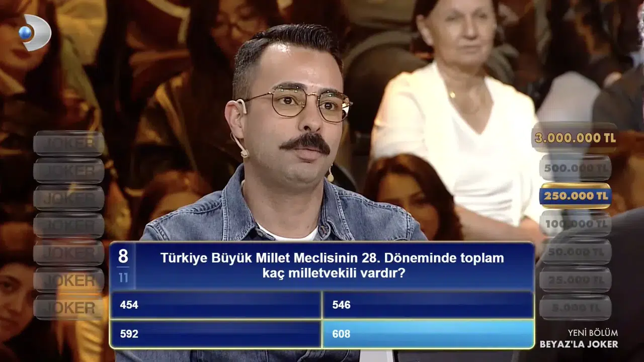 Türkiye Büyük Millet Meclisi'nin 28. döneminde toplam kaç milletvekili vardır? Beyaz'la Joker sorusu