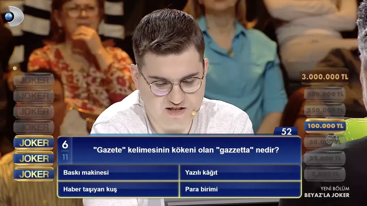 'Gazete' kelimesinin kökeni olan 'gazzetta' nedir? Beyazla Joker sorusu!