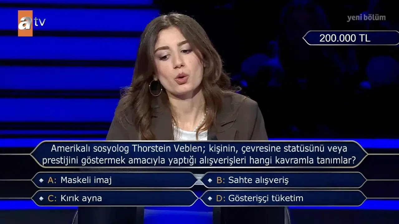 Amerikalı sosyolog Thorstein Veblen; kişinin, çevresinin statüsünü veya prestijini göstermek amacıyla yaptığı alışverişler hangi kavramla tanımlar?