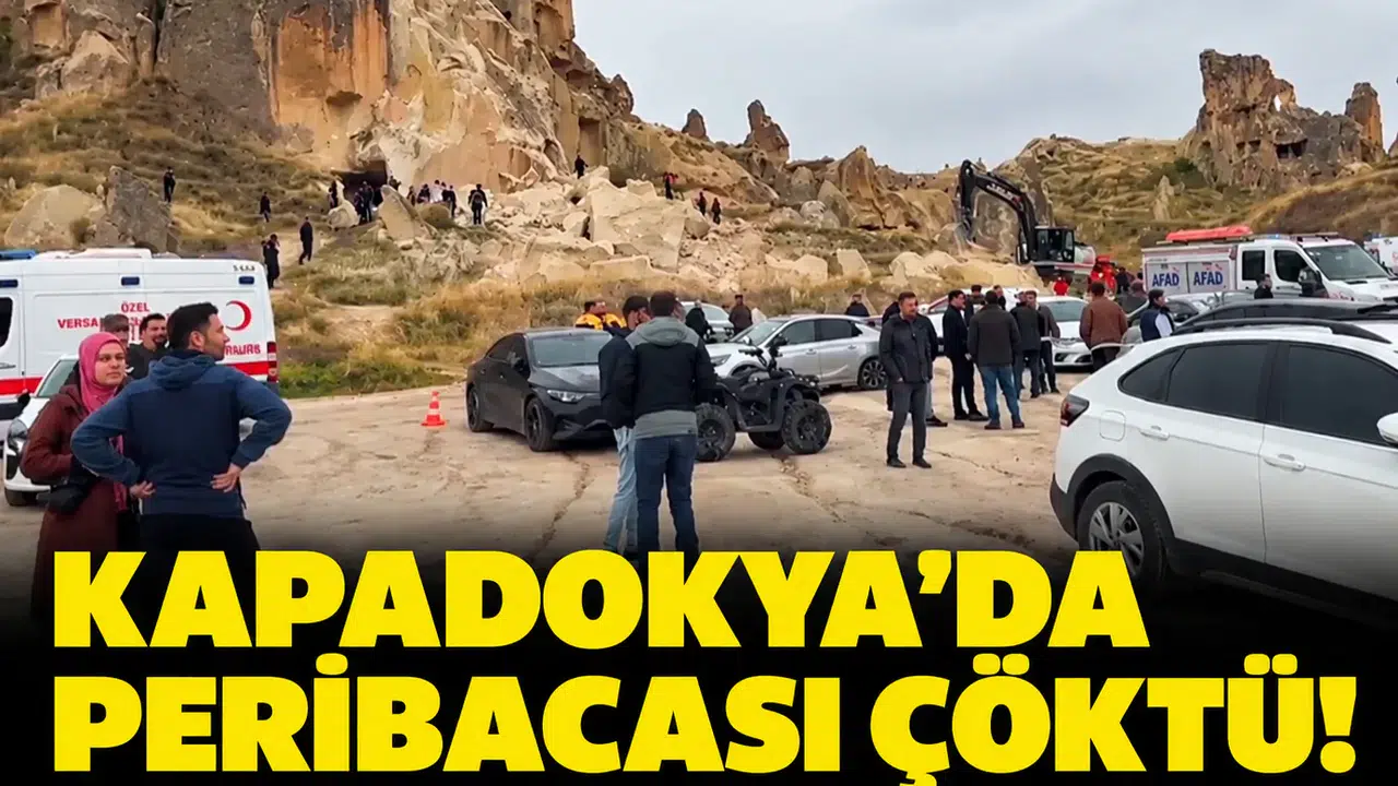 Kapadokya'da peribacası çöktü!: Yaralılar var, ekipler olay yerinde