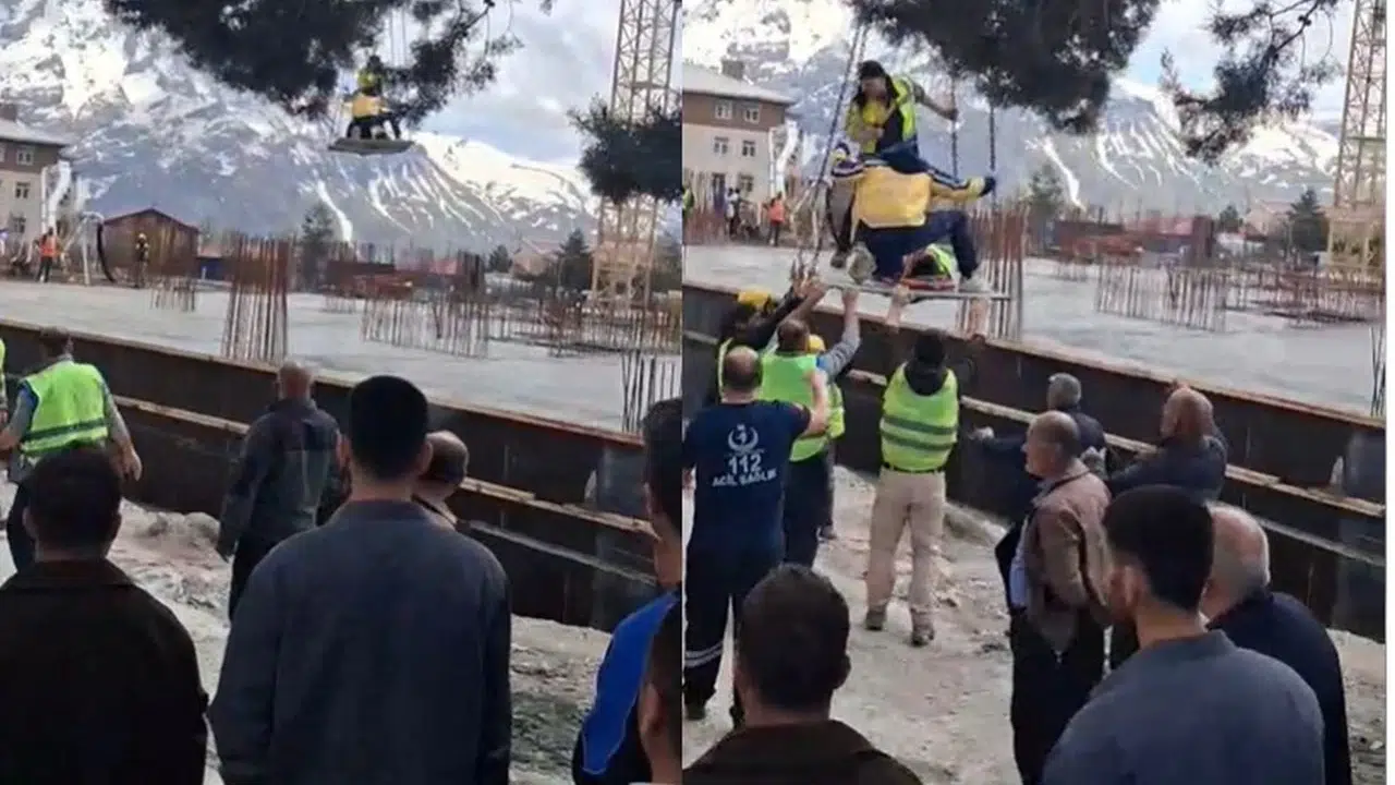 Hakkari’de korkutan kaza: İnşaatta beton borusu işçinin üzerine düştü