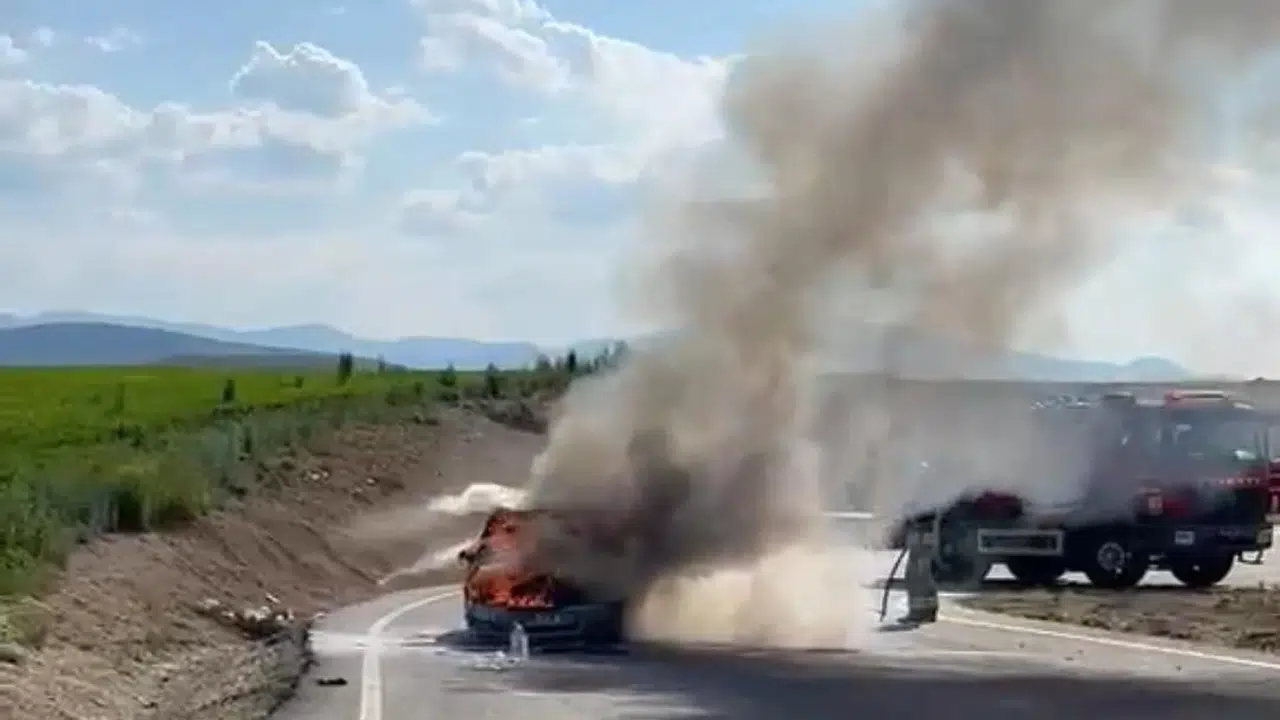 Ankara-Nallıhan yolunda korku dolu anlar: Seyir halindeki otomobil alevlere teslim oldu