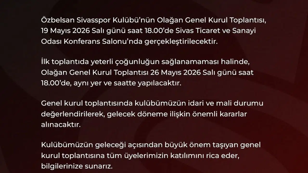 Sivasspor’da kritik viraj: Yönetimden genel kurul için tarih belli oldu
