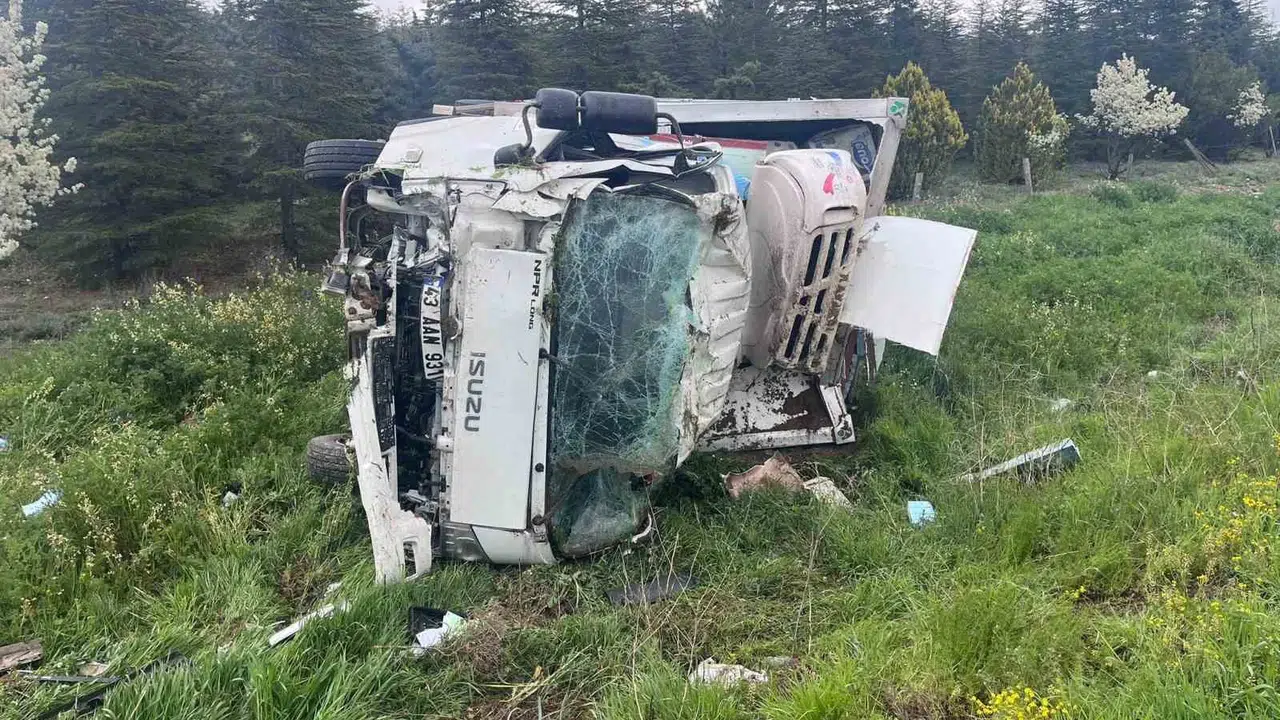 Afyonkarahisar'da kaza: Bebek bezi taşıyan kamyon şarampole uçtu