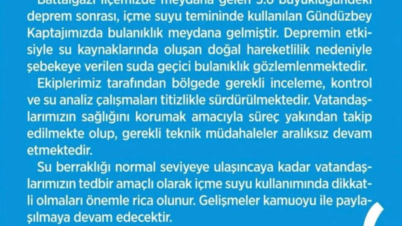 Malatya'da sarsıntı sonrası musluklara uyarı: Su kaynaklarında hareketlilik yaşandı