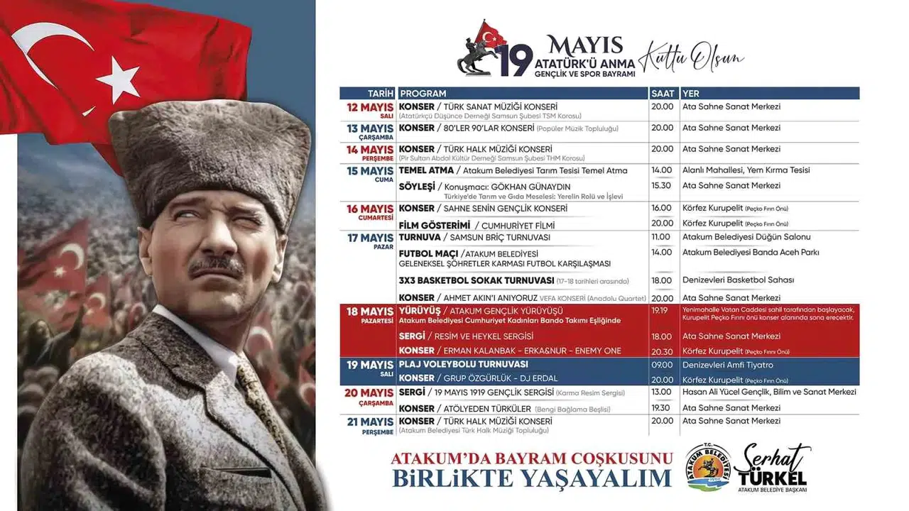 Atakum’da 19 Mayıs coşkusu: Bir hafta sürecek kutlama maratonu başlıyor