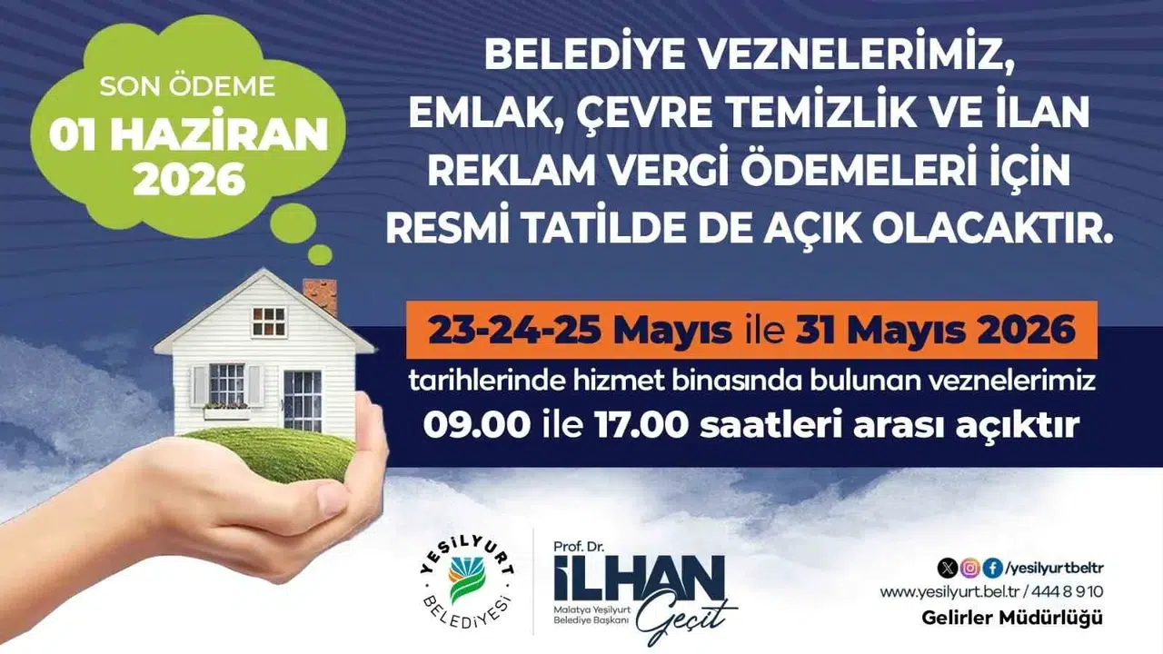 Vergi ödemelerinde son gün telaşına son: Yeşilyurt Belediyesi tatil demeden mesaide