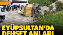 Otoyolda kontrolden çıkan dev kamyon dehşet saçtı: 2 yaralı