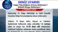 Samsun Valiliği deniz koşulları nedeniyle denize girilmemesi uyarısında bulundu