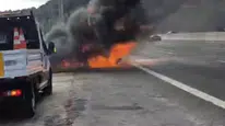 Bolu Dağı Tüneli'nde alevlere teslim olan cip yangını paniğe neden oldu