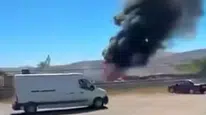 Sivas'ta boş tankerde çıkan yangın, gökyüzünü dumanla kapladı