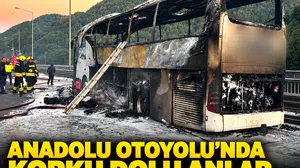 Bolu Dağı tünel viyadüklerinde yangın: Yolcu otobüsü demir yığınına döndü