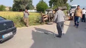 Kırıkhan yolunda dehşet anları: Traktör tarlaya uçtu