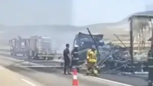 Tarsus-Adana-Gaziantep otoyolunda yangın çıkan tır kullanılamaz hale geldi