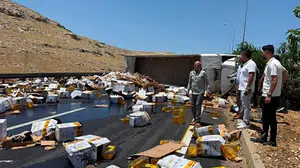 Şanlıurfa'da devrilen tırda yağ bidonları yola saçıldı