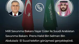 Milli savunma bakanı güler, suudi arabistan savunma bakanı el suud ile telefon görüşmesi yaptı