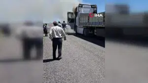Ankara'nın haymana ilçesinde seyir halindeki tırda yangın çıktı