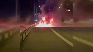 Kuzey Marmara Otoyolu'nda seyir halindeki otomobil alev aldı