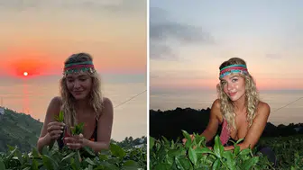 Yöresel bandanasıyla çay topladı: Melisa Döngel’in renkli Rize tatili