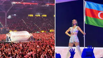 Katy Perry'den Bakü'deki Formula 1 konserinde dev şişe performansı