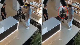 Mağazada 'Robot Saldırısı' paniği: İtilen insansı robot tekme atmaya çalıştı!