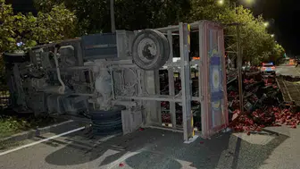 Tekkeköy’de devrilen kamyondaki 10 ton biber yola saçıldı